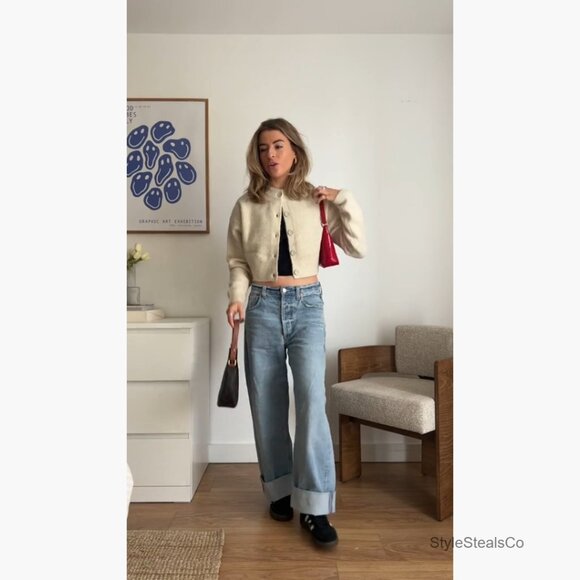 Cropped Cardigan Sweater Slim Fit Long Sleeve Button Down Knit Top - Picture 6 of 7